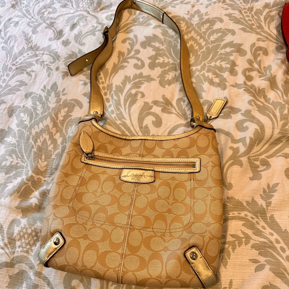 Coach Gold and Tan Crossbody Bag